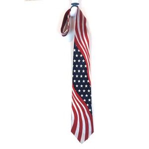 American Traditions Necktie Red/White/Blue Stars & Stripes 100% Silk Made In USA